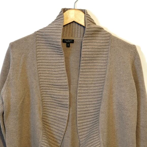 Talbots Shawl Collar Wool Blend Cardigan Tan Camel Knit Sweater Workwear Chic M - Picture 2 of 12